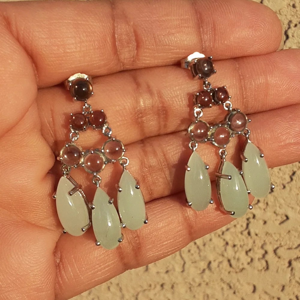 925 multi Gemstone Chandelier Style Earrings. - Picture 2 of 4